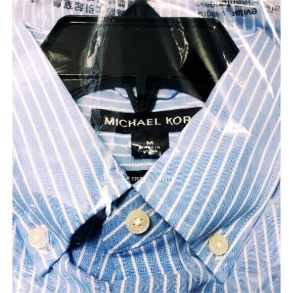 Michael Kors Mens Blue Striped Collared Button Down Dress Shirt Sz M New - Picture 4 of 9